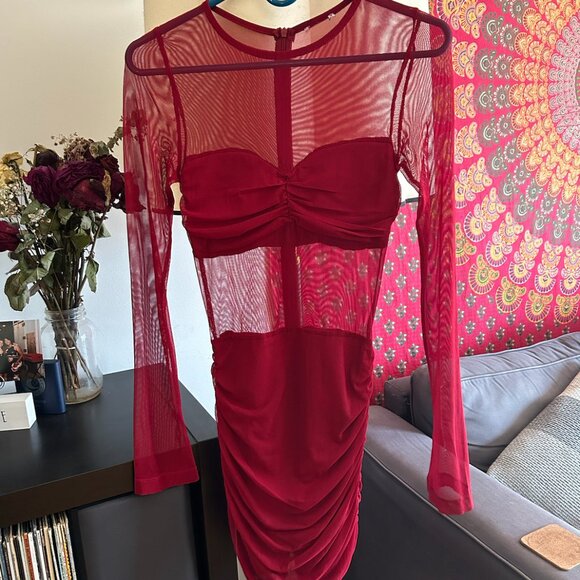 👗Princess Polly - long-sleeve mini burgundy dress - Picture 5 of 7